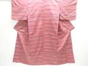 アンティーク　横段に抽象模様織り出し手織り紬着物